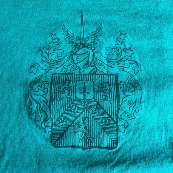 VTG Knight Crest T Shirt Mens Large Teal Family Single Shield Stitch Made in USA - Picture 4 of 14